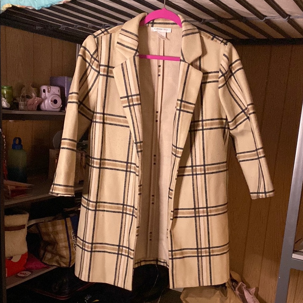 Tan and Black Plaid Blazer with Structured Wool Blend
